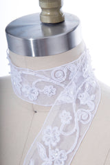 Beaded Flower Swirl Lace Trim White