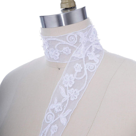 Beaded Flower Swirl Lace Trim White