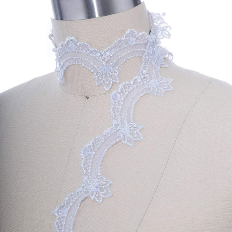 Sequin Beaded Lace Trim Silver Scalloped