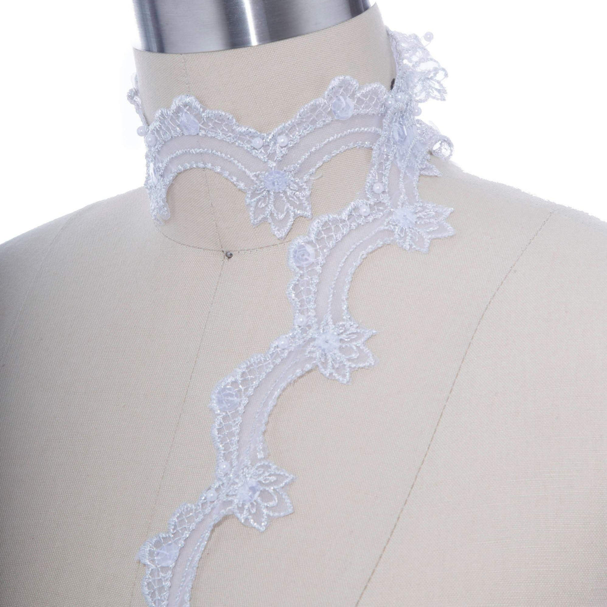 Sequin Beaded Lace Trim Silver Scalloped