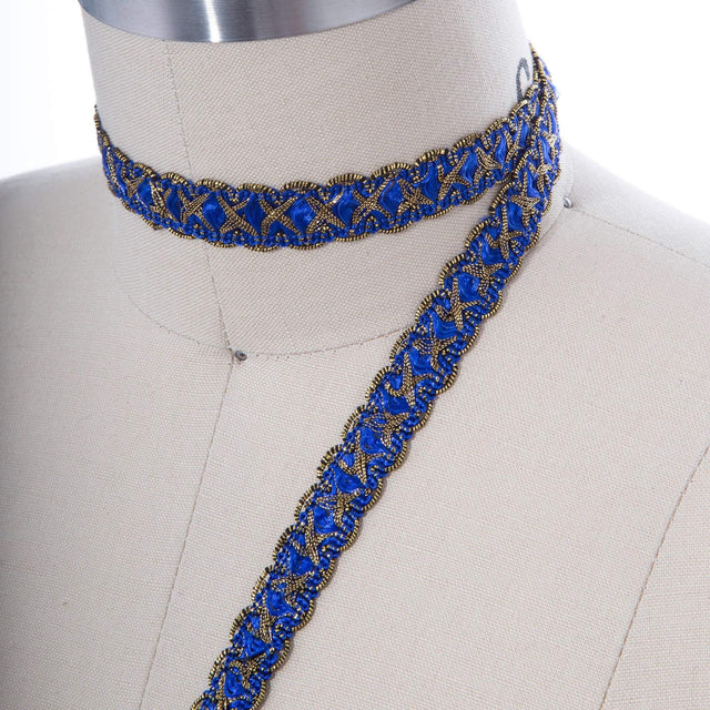 Gimp Trim Royal Blue Antique Gold 5/8"