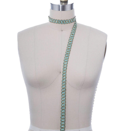 Gimp Trim Crystal Blue Antique Gold 5/8"