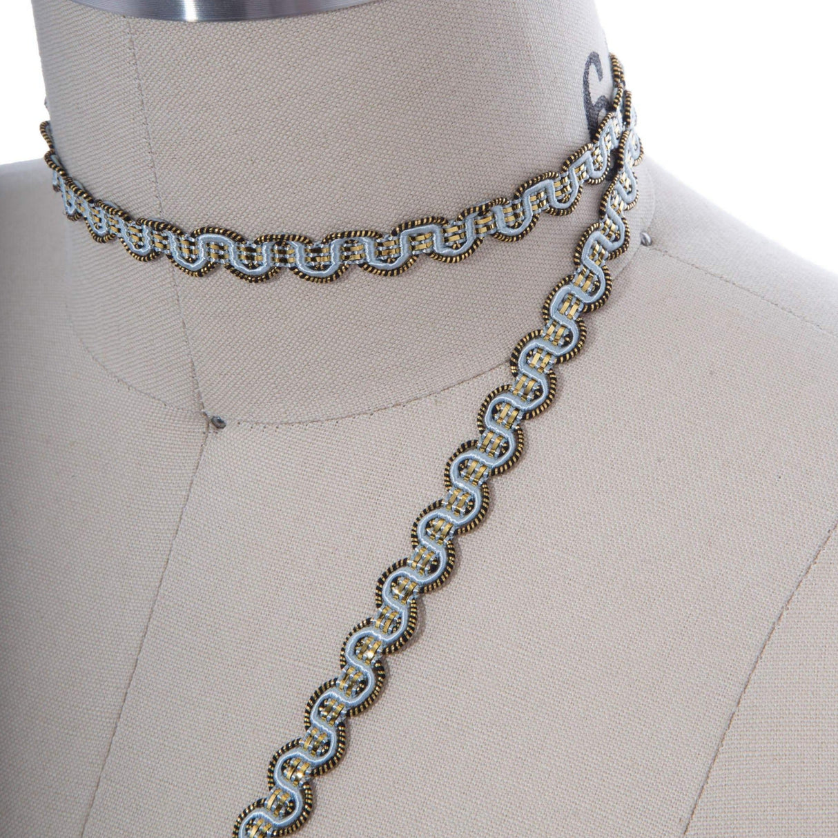 Gimp Trim Baby Blue Antique Gold 3/8"