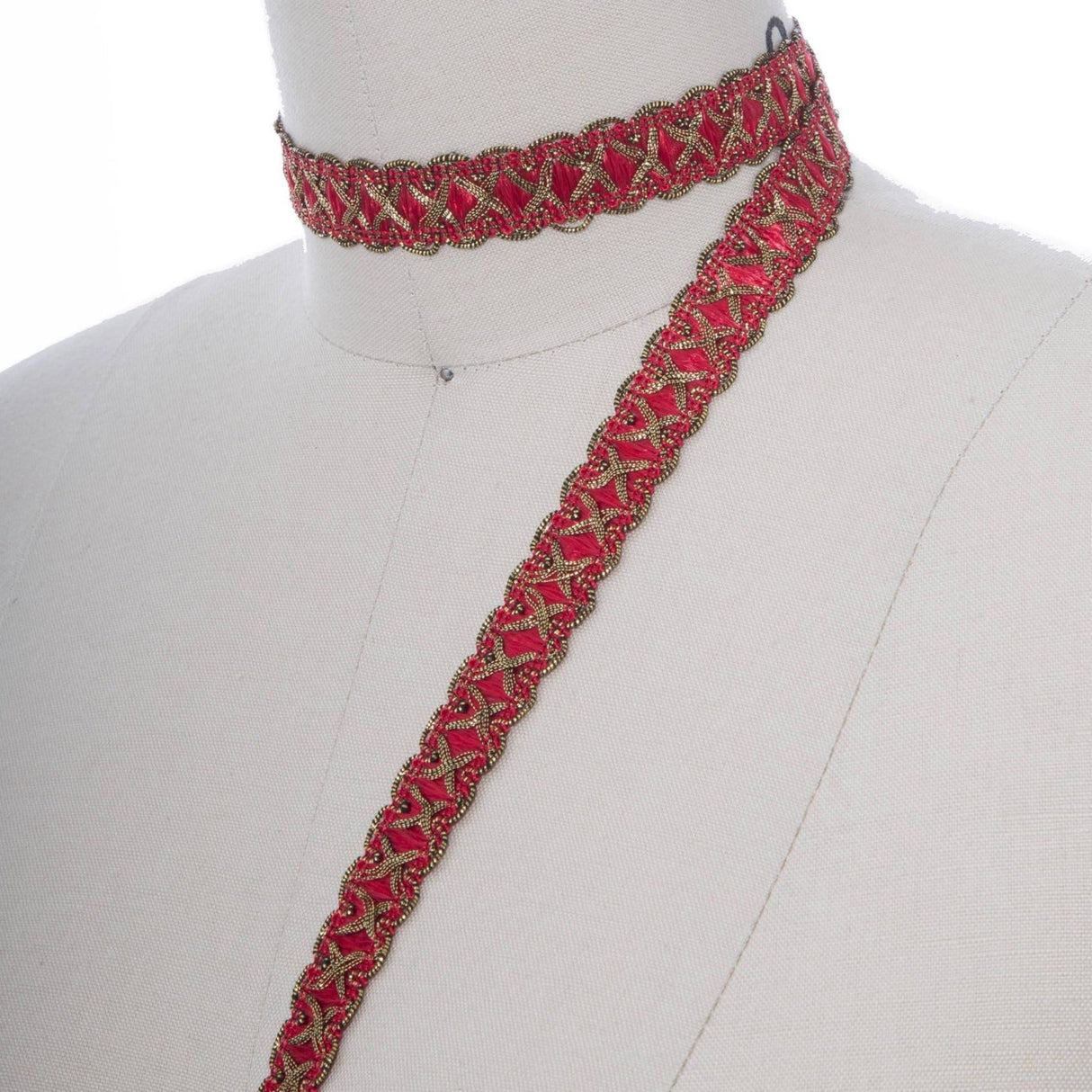 Gimp Trim Scarlet Red Antique Gold 5/8"