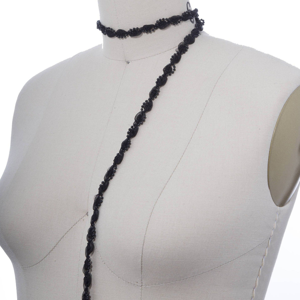 Pearl Beading Chiffon Trim Black 2 Yards