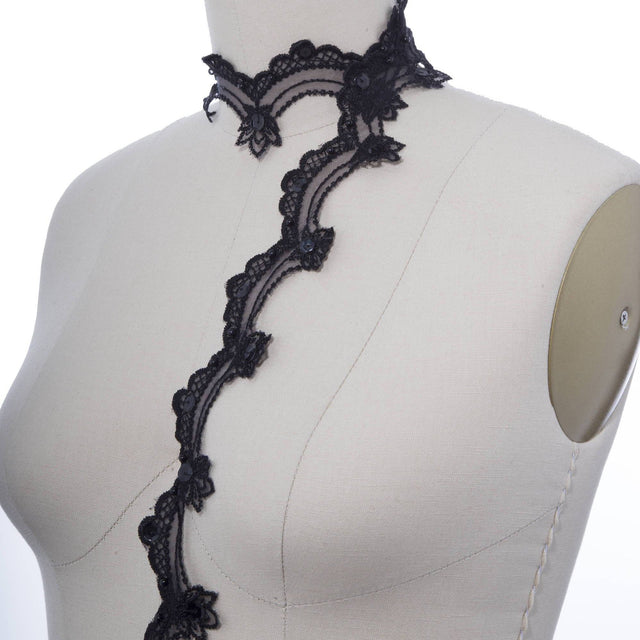 Beaded Lace Trim Black 1 Inch