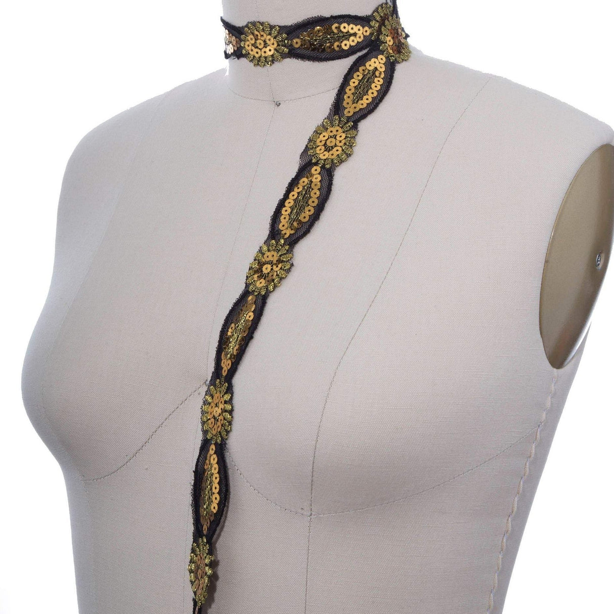 Sequin Trim Gold Almond Motif