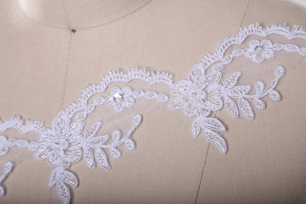 Beaded Bridal Lace Trim 2 Inch White Ivory