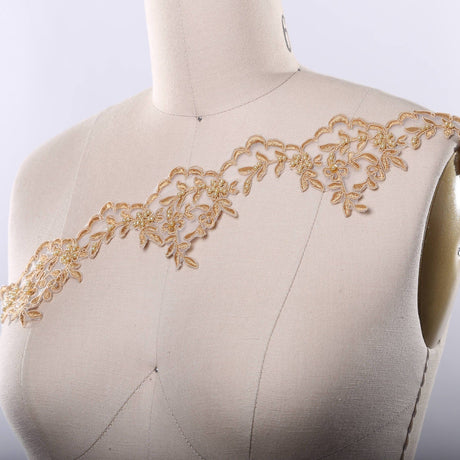 Gold Beaded Scalloped Lace Trim 3"