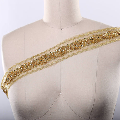 Gold Sequin Beaded Lace Trim
