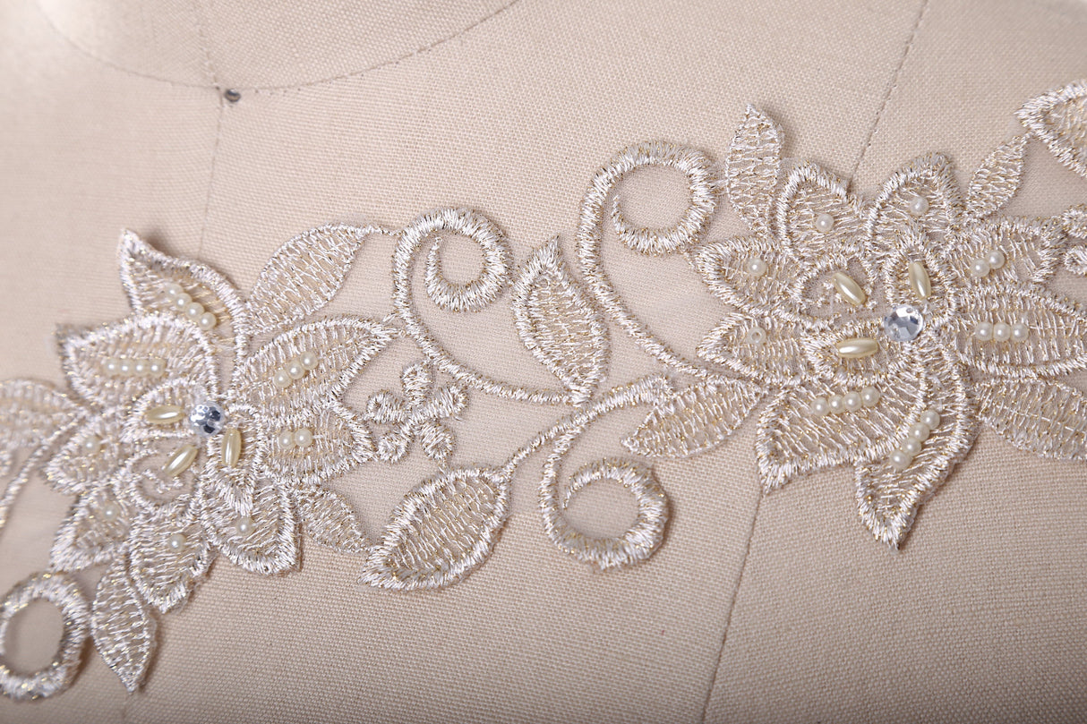 Beaded Lace Trim Champagne 3in