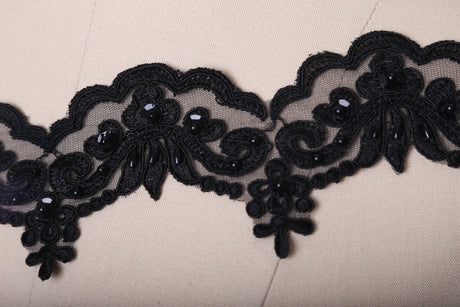 Beaded Lace Trim Black 2.5"