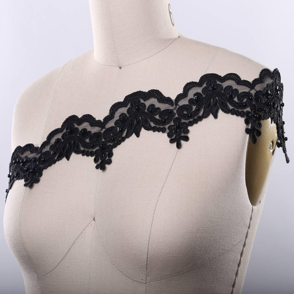 Beaded Lace Trim Black 2.5"