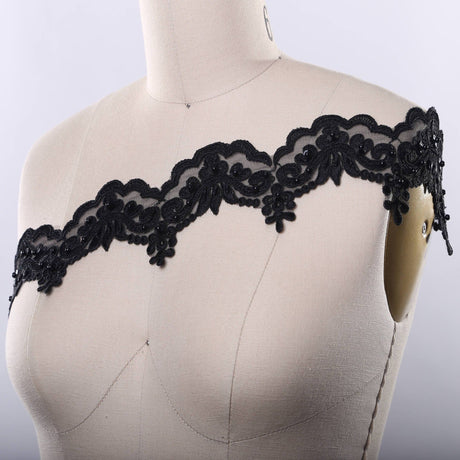Beaded Lace Trim Black 2.5"