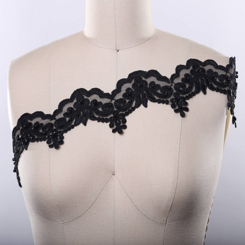 Beaded Lace Trim Black 2.5"