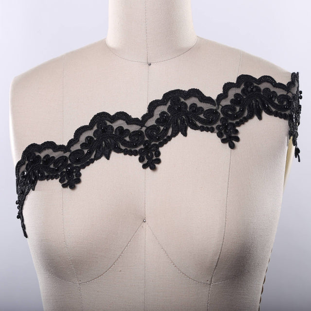 Beaded Lace Trim Black 2.5"