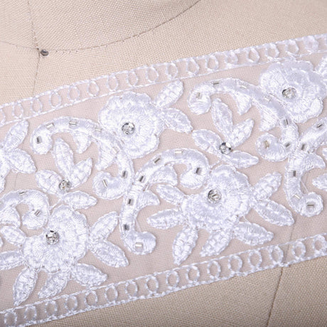 Bridal Lace Trim White Embroidery Flower Chiffon