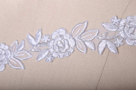 Bridal Lace Trim White Silver Beaded 1.5in