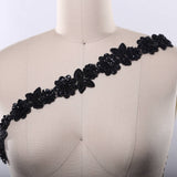 Beaded Lace Trim Black 1.75" 3D Flower Leaf