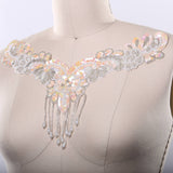 Sequin V-Shaped Applique with Beaded Fringe