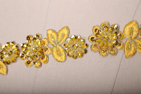 Beaded Lace Trim Yellow Floral 1.75in