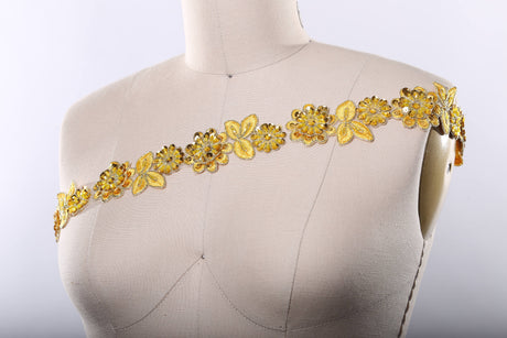 Beaded Lace Trim Yellow Floral 1.75in