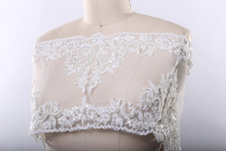 Beaded Lace Trim White Ivory 9 Inch