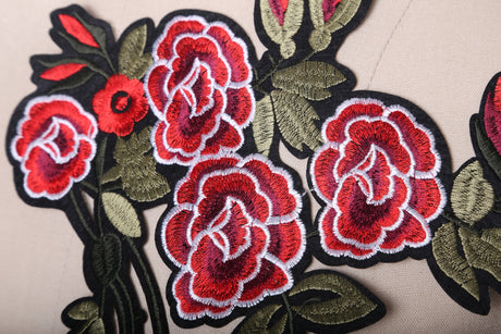 Flower Applique Red Black Iron-On