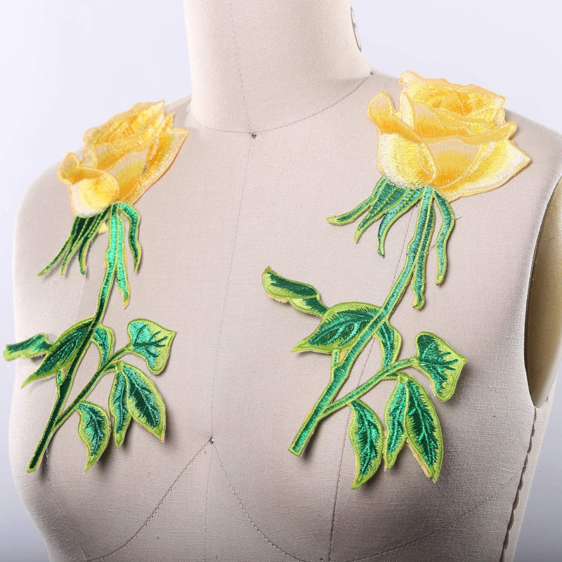 Yellow Rose Embroidery Patch 9.5"