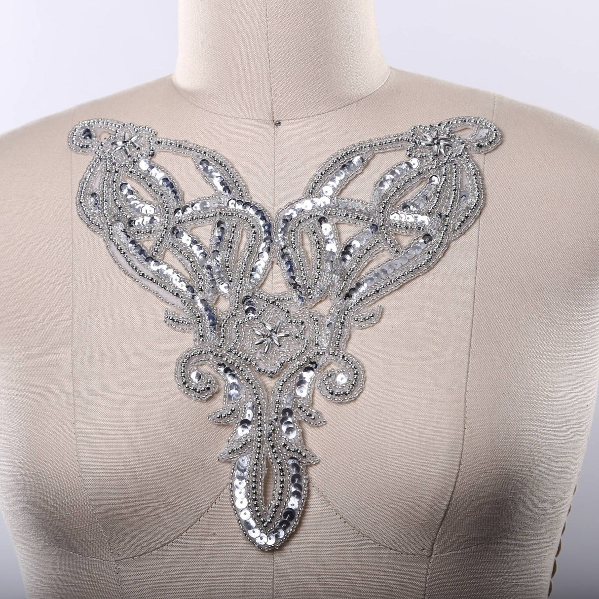 Beaded Collar Applique Gold Silver