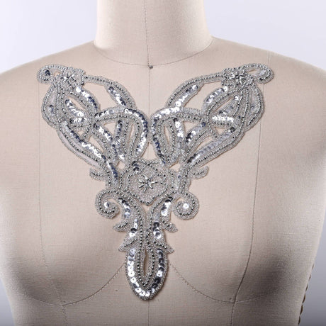 Beaded Collar Applique Gold Silver