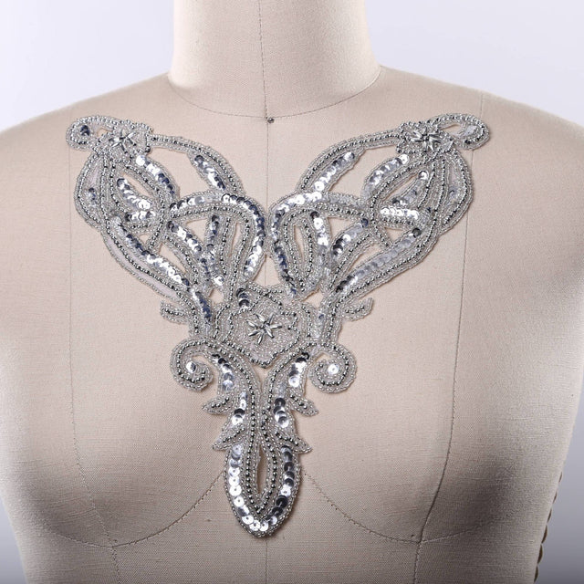 Beaded Collar Applique Gold Silver