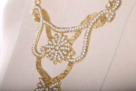 Rhinestone Applique Double Flower Gold Silver