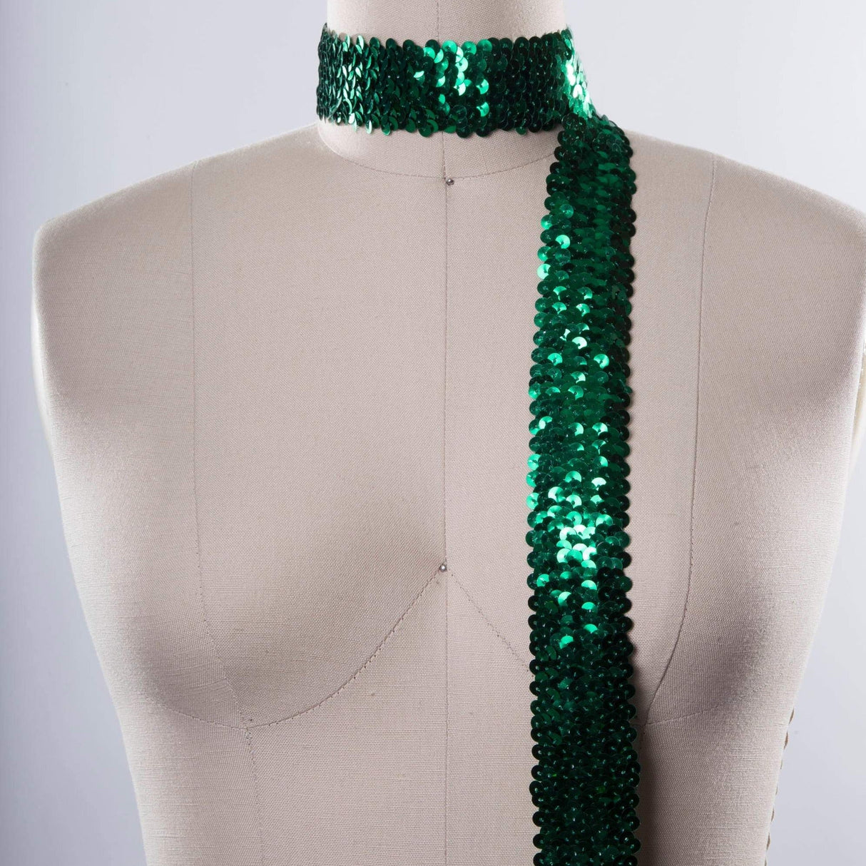 Stretch Sequin Ribbon Trim Emerald Green 1.5"
