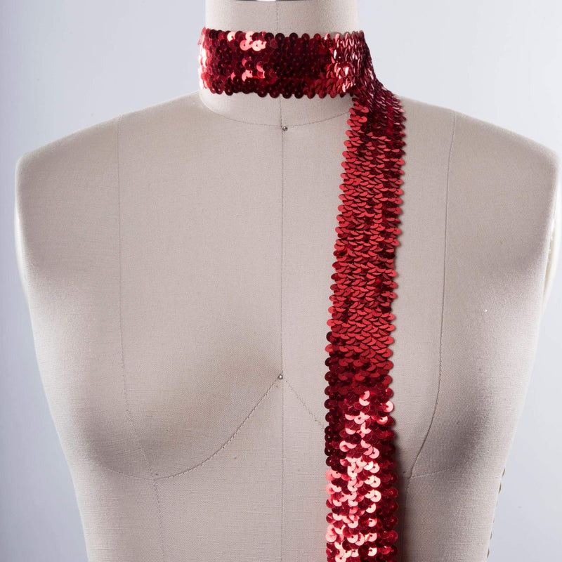 Stretch Sequin Trim Red 1.5 Inch