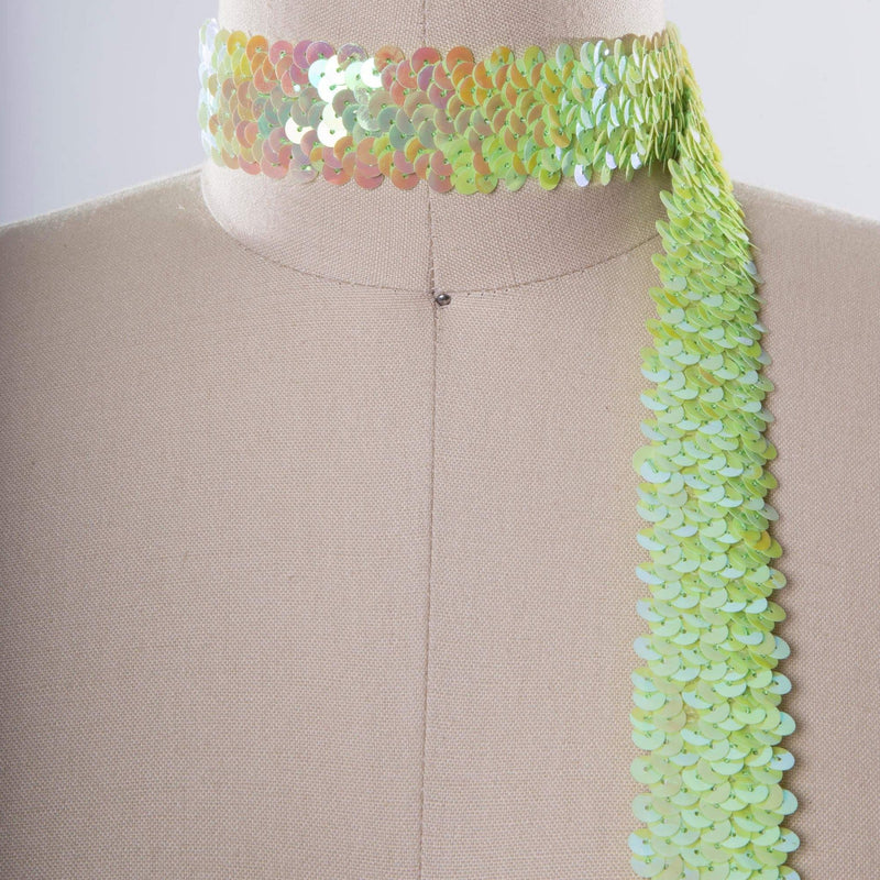Stretch Sequin Trim Iridescent Lime Green 1.5in