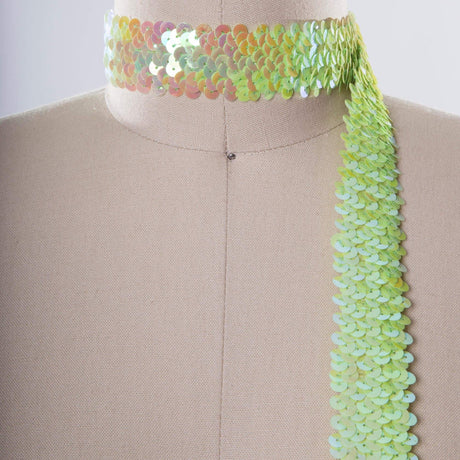 Stretch Sequin Trim Iridescent Lime Green 1.5in