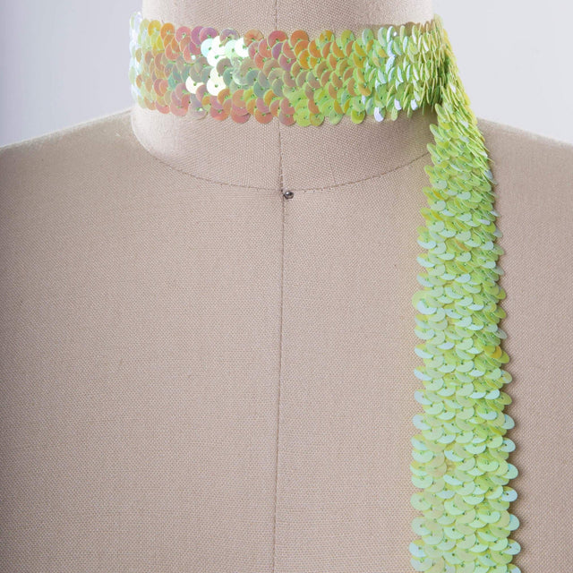 Stretch Sequin Trim Iridescent Lime Green 1.5in