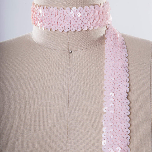 Stretch Sequined Trim Light Baby Pink