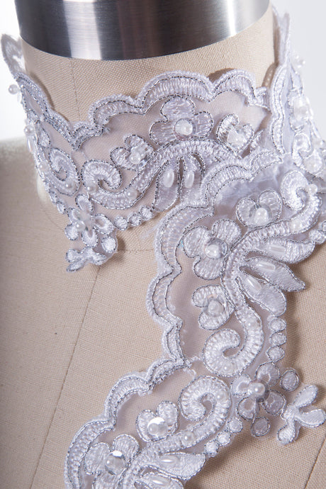 Bridal Lace Trim Silver Pearl Sequin