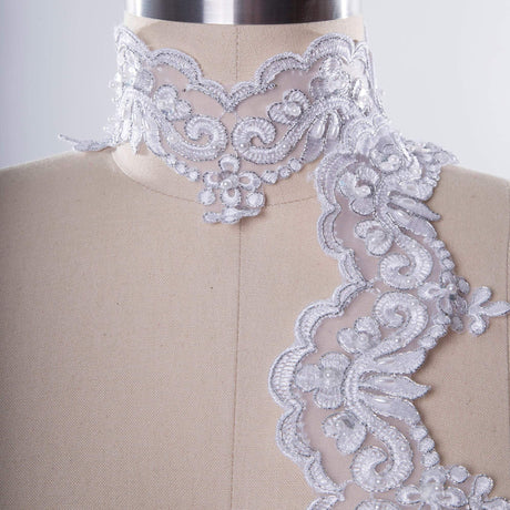 Bridal Lace Trim Silver Pearl Sequin