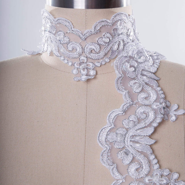 Bridal Lace Trim Silver Pearl Sequin