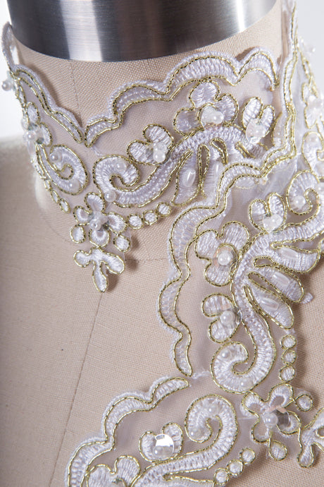 Bridal Lace Trim White Gold Beaded