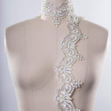 Bridal Lace Trim White Gold Beaded
