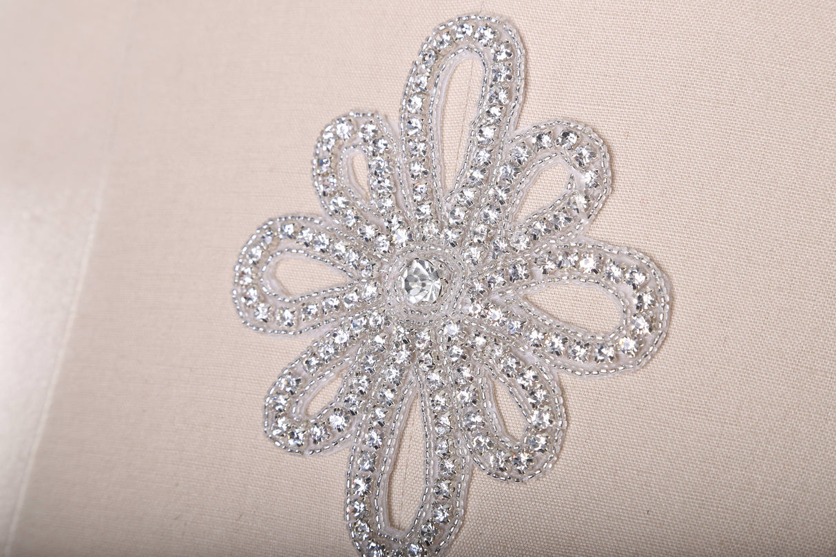 Rhinestone Applique Silver Flower 4 Inch