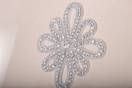 Rhinestone Applique Silver Flower 4 Inch