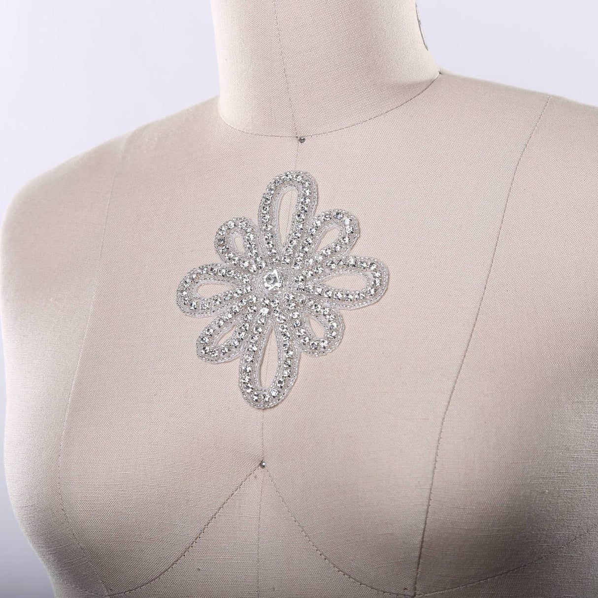 Rhinestone Applique Silver Flower 4 Inch