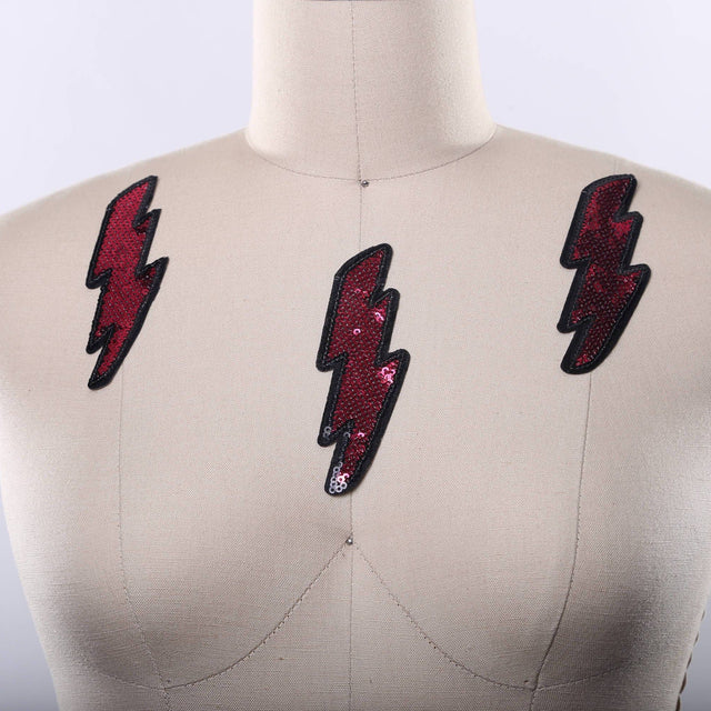 Sequined Lightning Bolt Patch Magenta