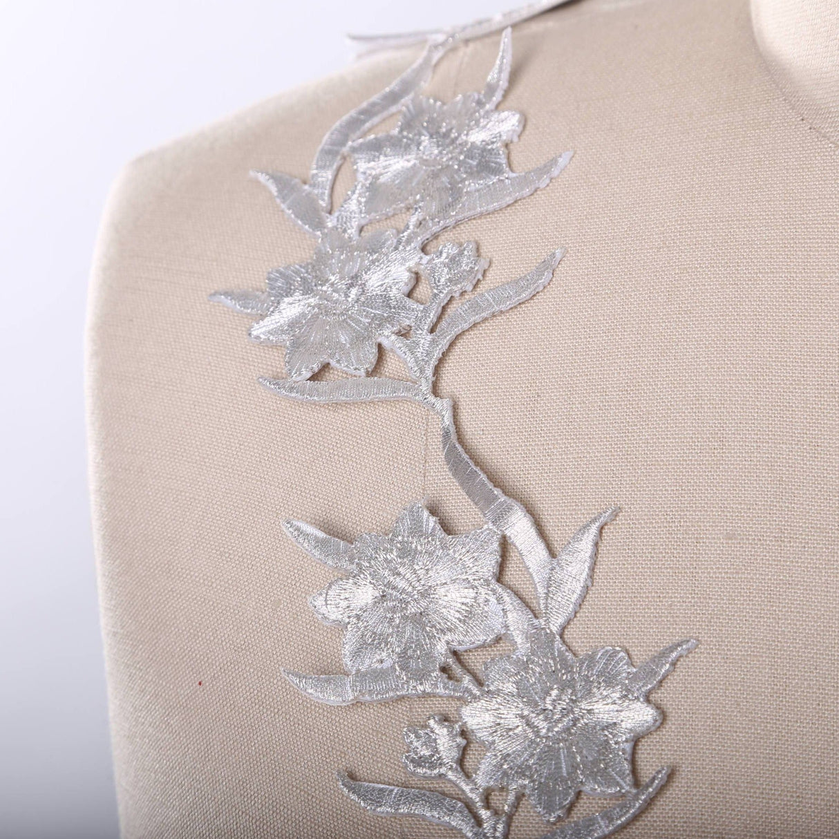 Embroidered Silver Flower Patch Applique