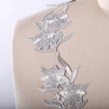 Embroidered Silver Flower Patch Applique